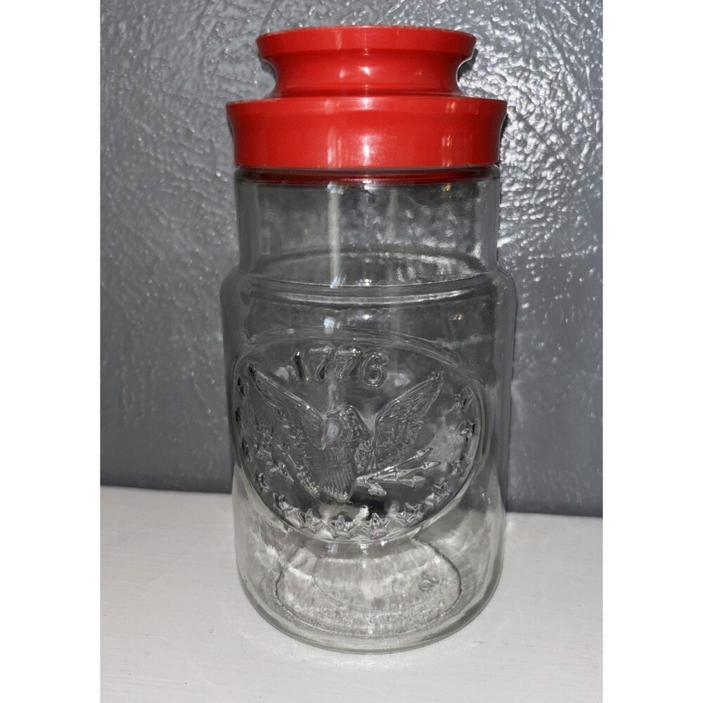 Maxwell House Coffee Glass Jar 1976 Anchor Hocking Canister Red Lid 1776 Flag